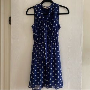 Women’s Blue and white Polka Dot Tie Dress